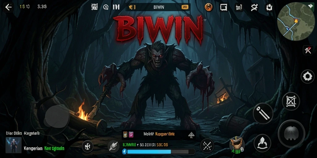 Screenshot gameplay BIWIN menampilkan suasana horror yang mengerikan.